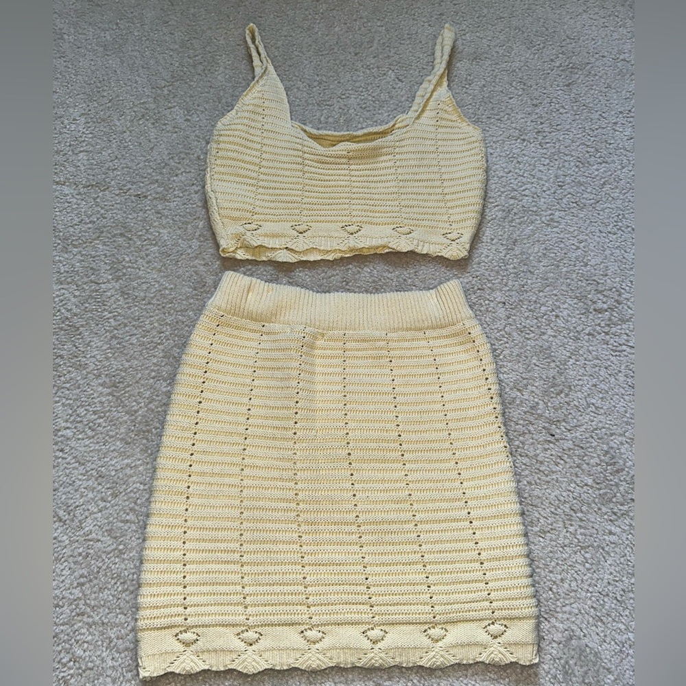 Fashion Nova Yellow Knit Skirt Set